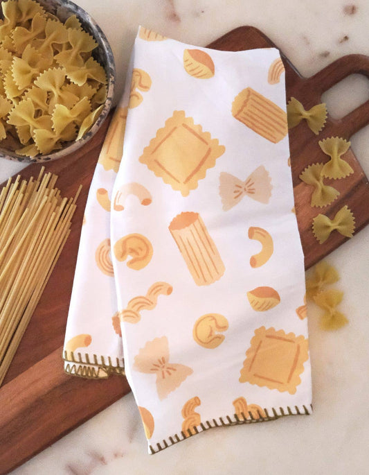 Pasta Cotton Tea Towel with Embroidered Detail
