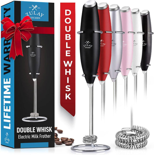 Zulay Double Whisk Milk Frother Handheld Mixer: Black