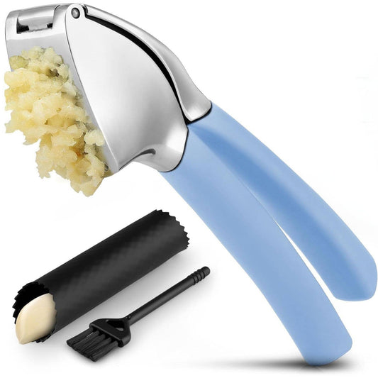 Garlic Press Stainless Steel w/ Peeler and Brush: Baby Blue