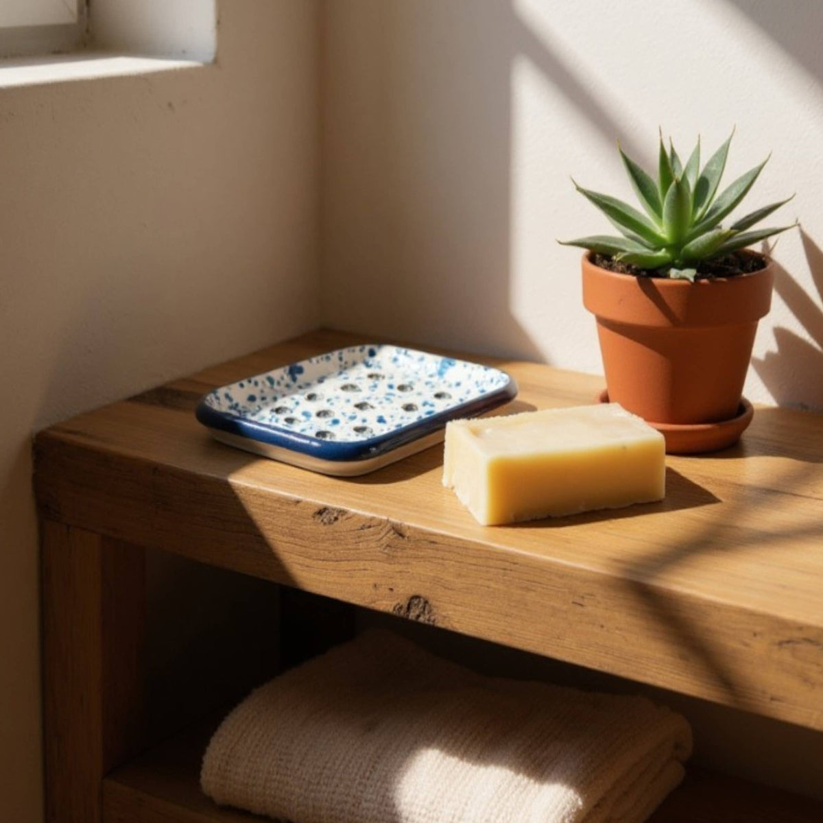 Enamel soap dish in blue marble