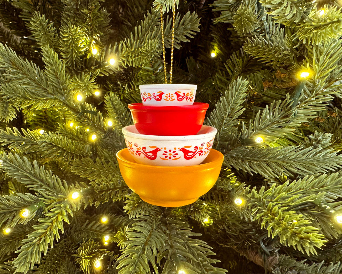 Mini Pyrex-Inspired Bowl Ornament | Retro Christmas Decor: Snowflake Blue