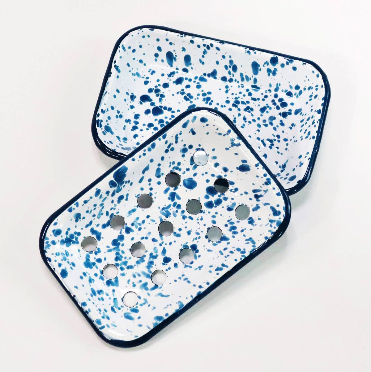 Enamel soap dish in blue marble