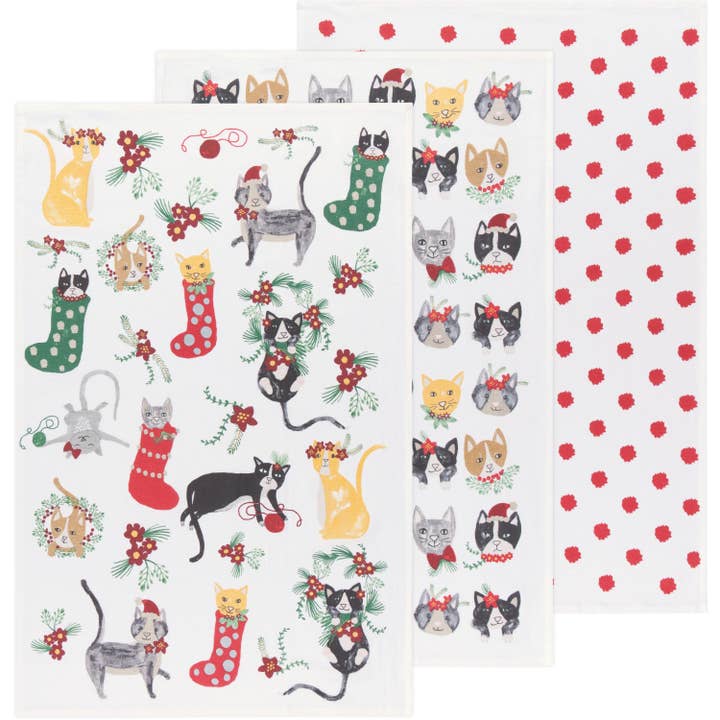 Meowy Christmas Bakers Floursack Dishtowels Set of 3