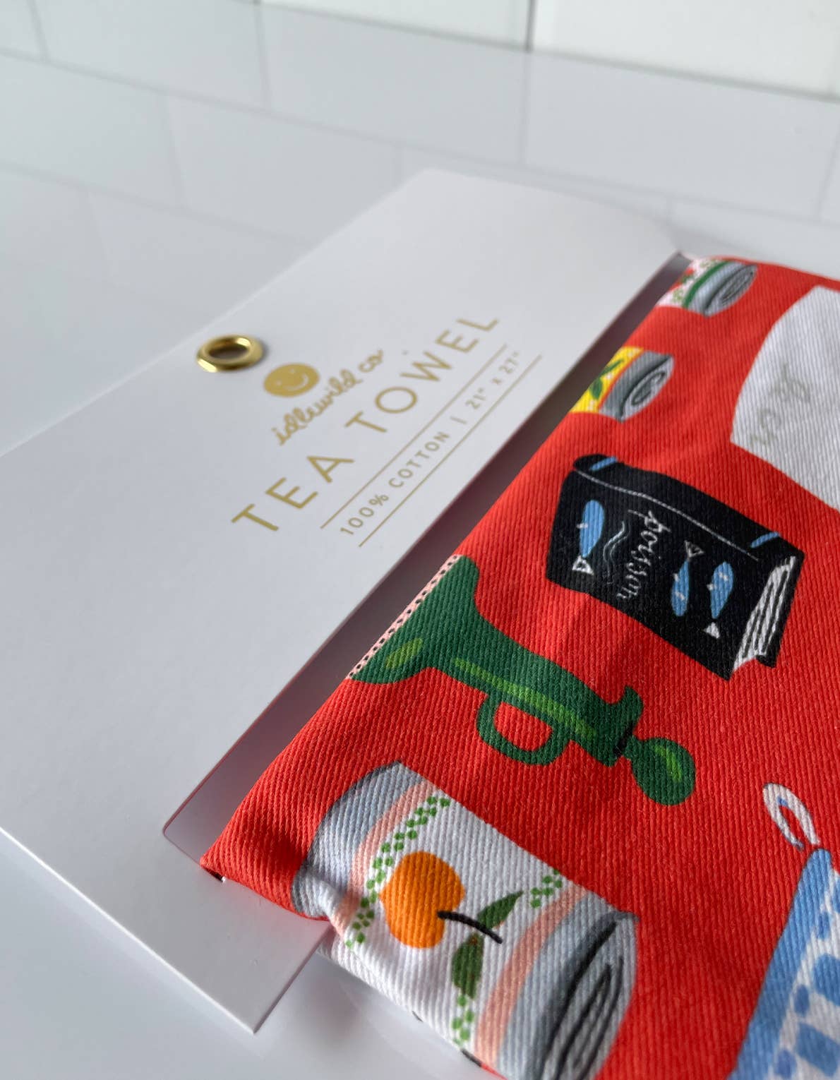 Kitchen Shelf Cotton Tea Towel with Embroidered Detail