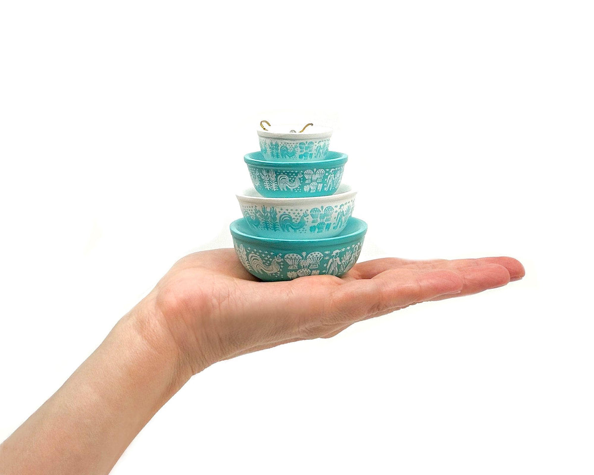 Mini Pyrex-Inspired Bowl Ornament | Retro Christmas Decor: Snowflake Blue