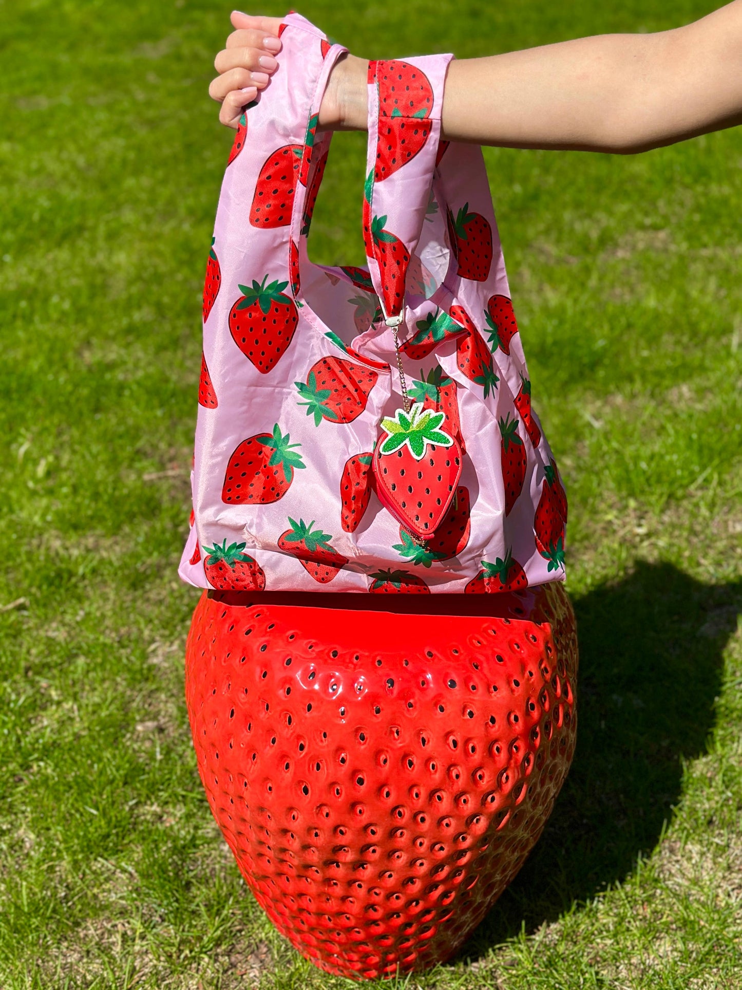 2-in-1 Bag Charm & Reusable Shopper Bag - Ripe Strawberry