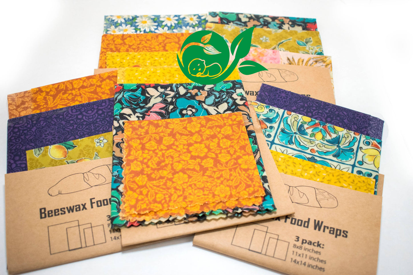 3 PACK Beeswax Food Wrap, Random Pattern, eco friendly