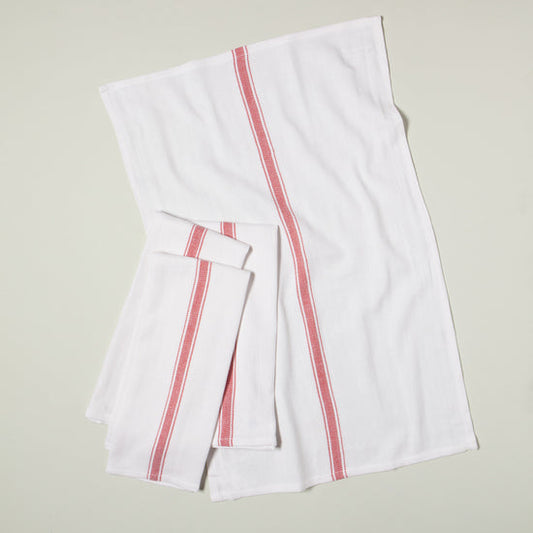 Brooklyn Stripe Poppy Red Dishtowels Set of 4